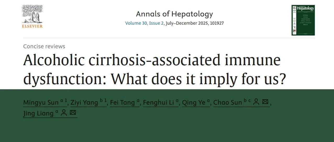梁静/孙超团队发现酒精性肝硬化相关免疫功能障碍的核心机制与多维度干预策略